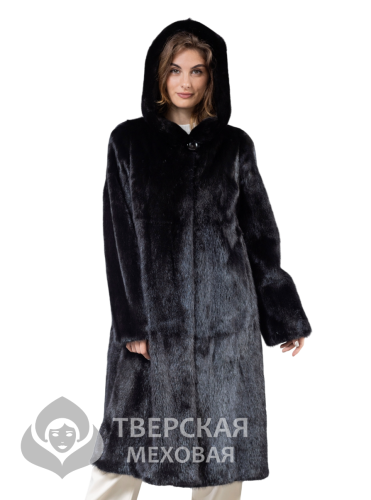 Норковая шуба "Белла" капюшон черный 110