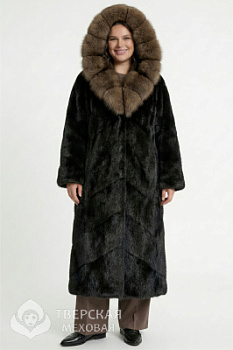 Норковая шуба «Корона» капюшон черный