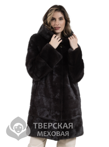 Норковая шуба "Джаз" капюшон уголь 90