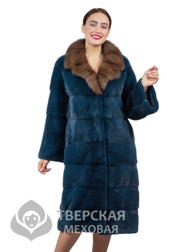 Норковая шуба «Лилия» воротник джинс