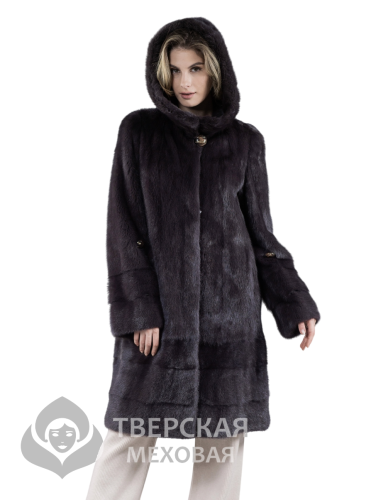 Норковая шуба "Чери" капюшон уголь